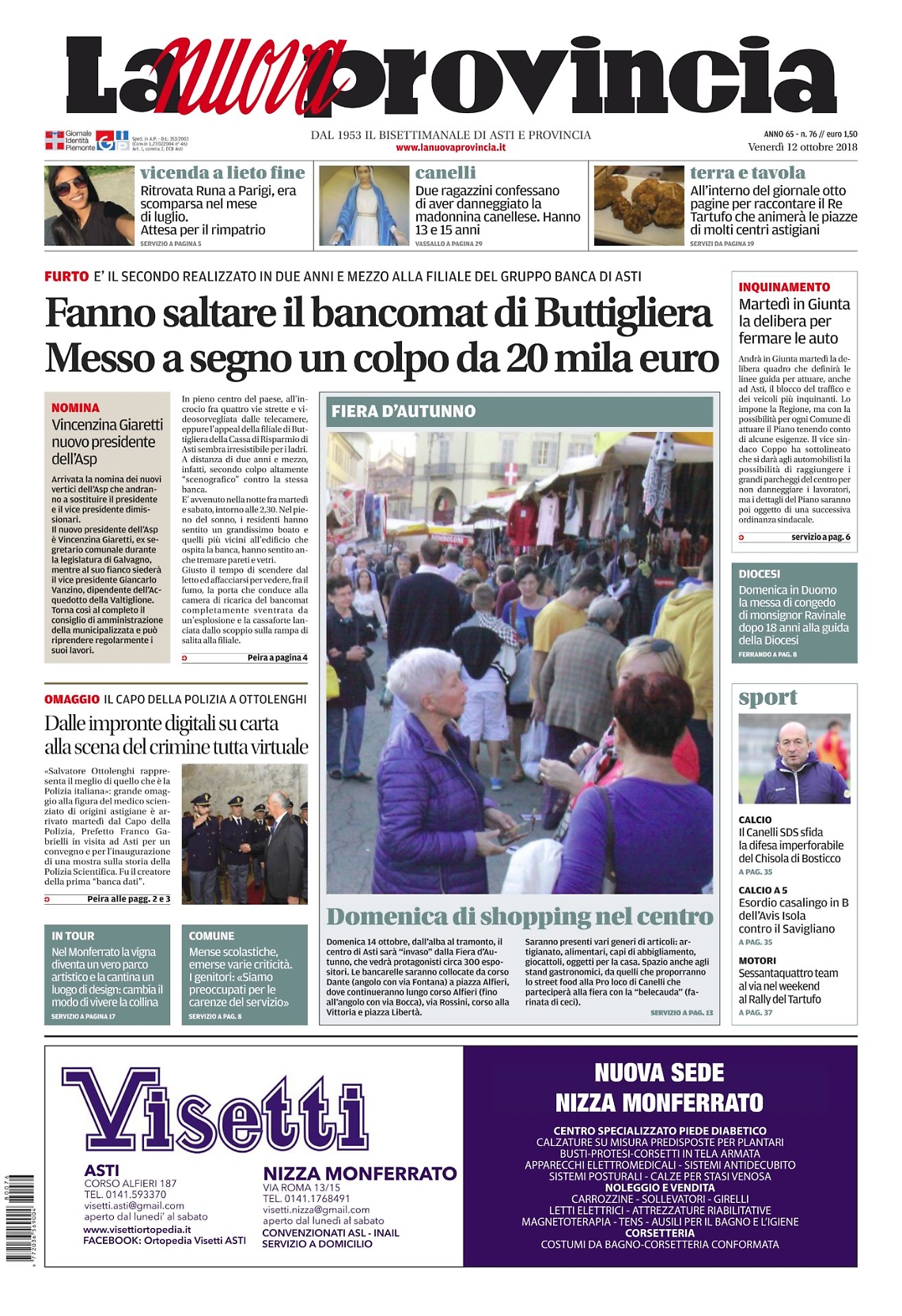 prima pagina 12 ottobre 2018