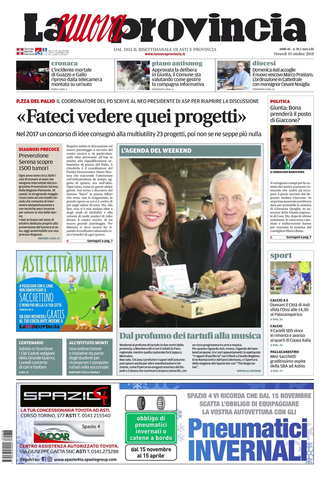 prima pagina 19 ottobre 2018