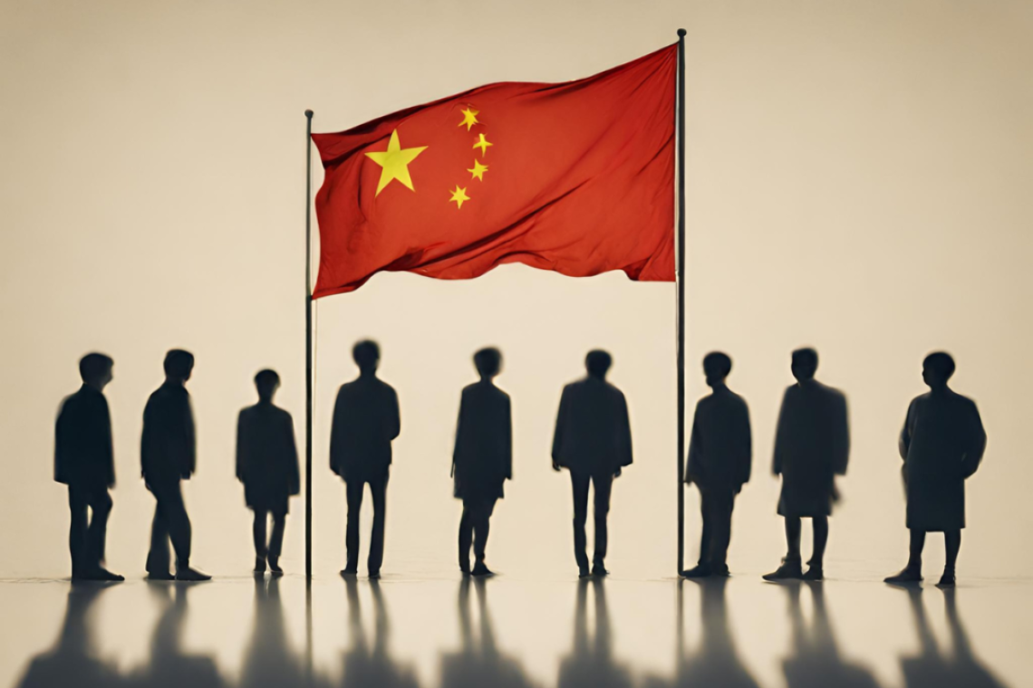 bandiera cinese con ombre di persone