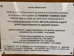 Asti si difende dal coronavirus: da questa mattina accessi ridotti all'ufficio anagrafe