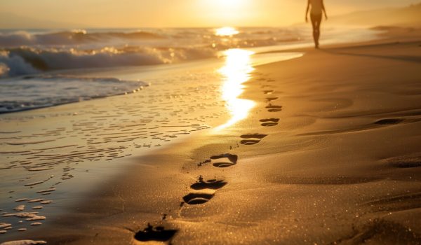 Footsteps Along the Sunset Beach Path with Scenic Ocean Views