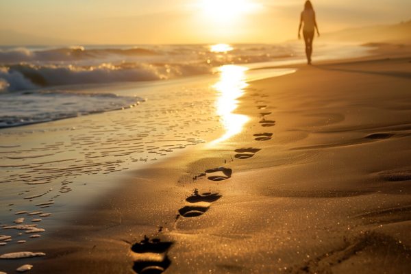 Footsteps Along the Sunset Beach Path with Scenic Ocean Views
