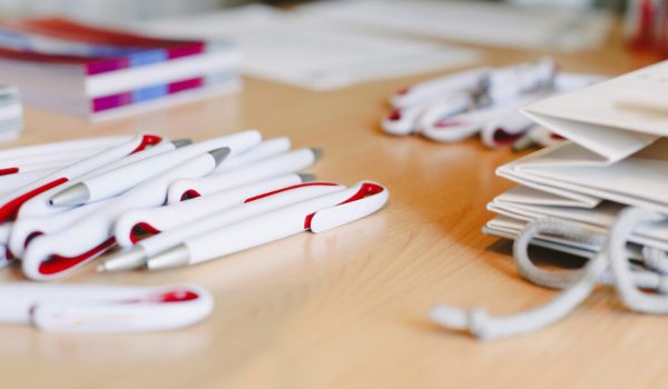 Ballpoint pens as merchandising to promote a company, empty space