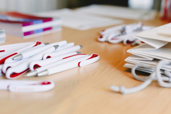 Ballpoint pens as merchandising to promote a company, empty space