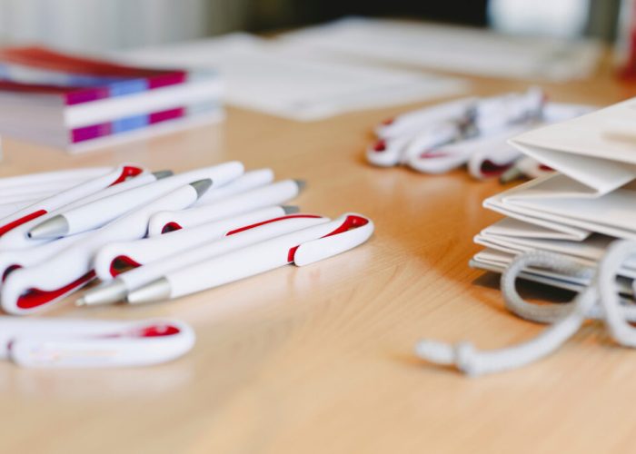 Ballpoint pens as merchandising to promote a company, empty space