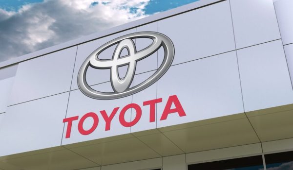 Toyota logo on the modern building facade Editorial D rendering