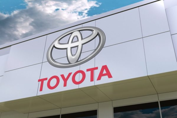 Toyota logo on the modern building facade Editorial D rendering