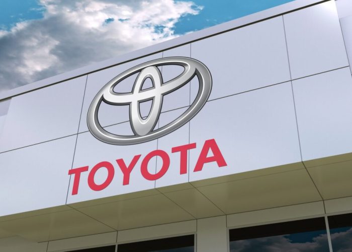 Toyota logo on the modern building facade Editorial D rendering