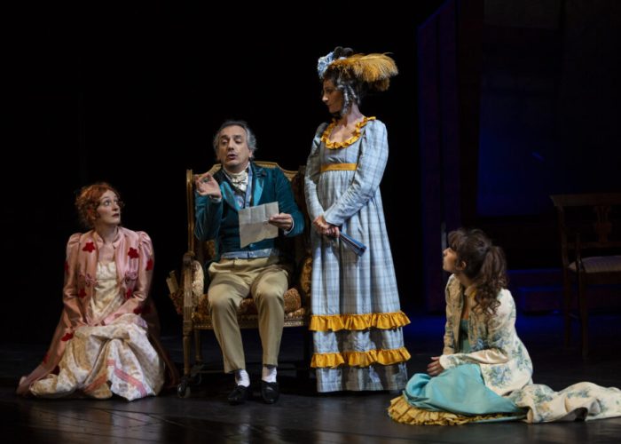 Orgoglio e pregiudizio
di Jane Austen
adattamento teatrale di Antonio Piccolo

regia Arturo Cirillo

interpreti e personaggi principali
Arturo Cirillo SIG. BENNET
Valentina Picello ELIZABETH, seconda figlia dei Bennet
Francesco Petruzzelli Fitzwilliam DARCY, migliore amico di Bingley
Sabrina Scuccimarra SIG.RA BENNET
Rosario Giglio COLLINS, cugino dei Bennet
Eleonora Pace JANE, prima figlia dei Bennet
Giacomo Vigentini Charles BINGLEY, nuovo vicino dei Bennet
Giulia Trippetta CHARLOTTE, la migliore amica delle sorelle Bennet
Arturo Cirillo LADY CATHERINE De Bourgh, zia di Darcy
secondari
Rosario Giglio SIG. CAMPBELL, domestico di Bingley
Giacomo Vigentini REYNOLDS, domestico di Lady Catherine
Giulia Trippetta  CAROLINE Bingley, sorella di Charles

scene Dario Gessati
costumi Gianluca Falaschi
luci Camilla Piccioni
musiche originali Francesco De Melis

assistente alla regia Mario Scandale
assistente scenografo Eleonora Ticca
assistente costumista Nika Campisi