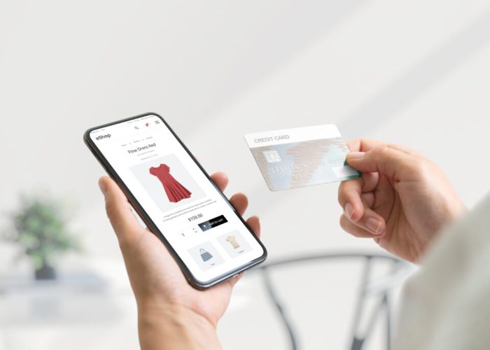 Shopping online with smart phone and credit card concept Modern