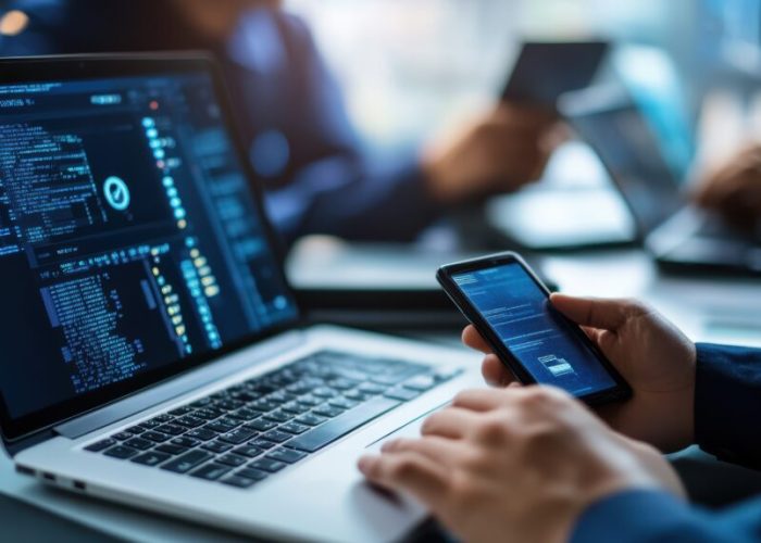 Police officers utilizing digital forensics tools for cyber security investigation