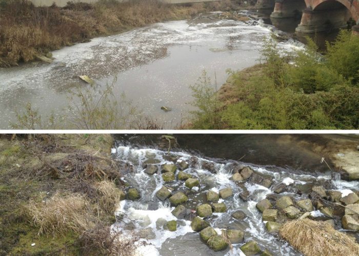 Schiuma sospetta nel Borboresotto il ponte di corso Alba