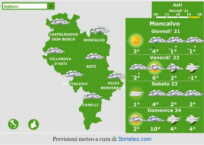 Sull'Astigiano pioggia e qualche fiocco di neveDa lunedì le prime gelate